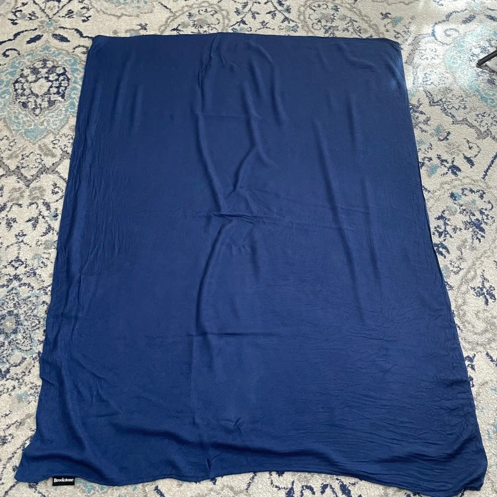 Brookstone Throw Blanket Unisex OS Navy Blue Excellent Handmade Viscose Woven